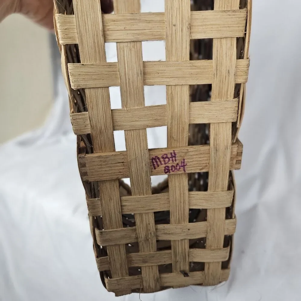 Vtg Hand Woven Splint Oak Gathering Basket Bentwood Handle Primitive Farmhouse
